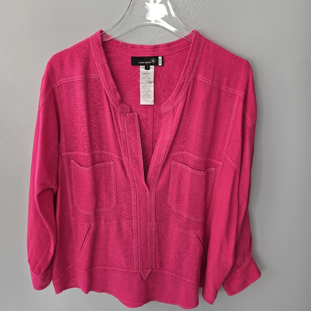 Isabel Marant Long Sleeve V-Neck Silk Tunic, sL
